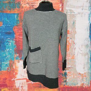 Annabelle USA Charcoal Stripe Turtleneck-Accent Sweater Dress, Size L/XL